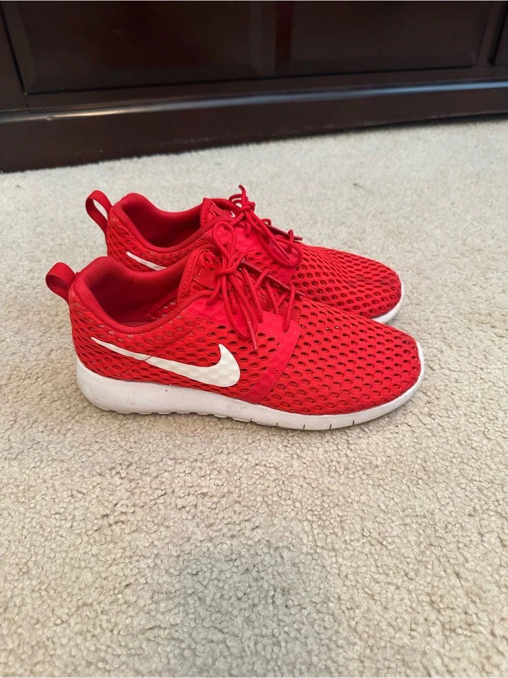 Nike Kids Red Mesh Sneakers with White Swoosh